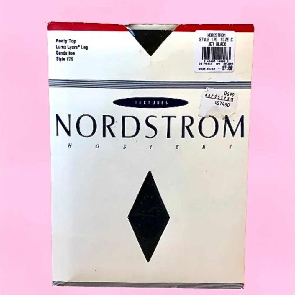 Vintage 90s Nordstrom Pantyhose JET BLACK METALLIC SPRINKLES size C